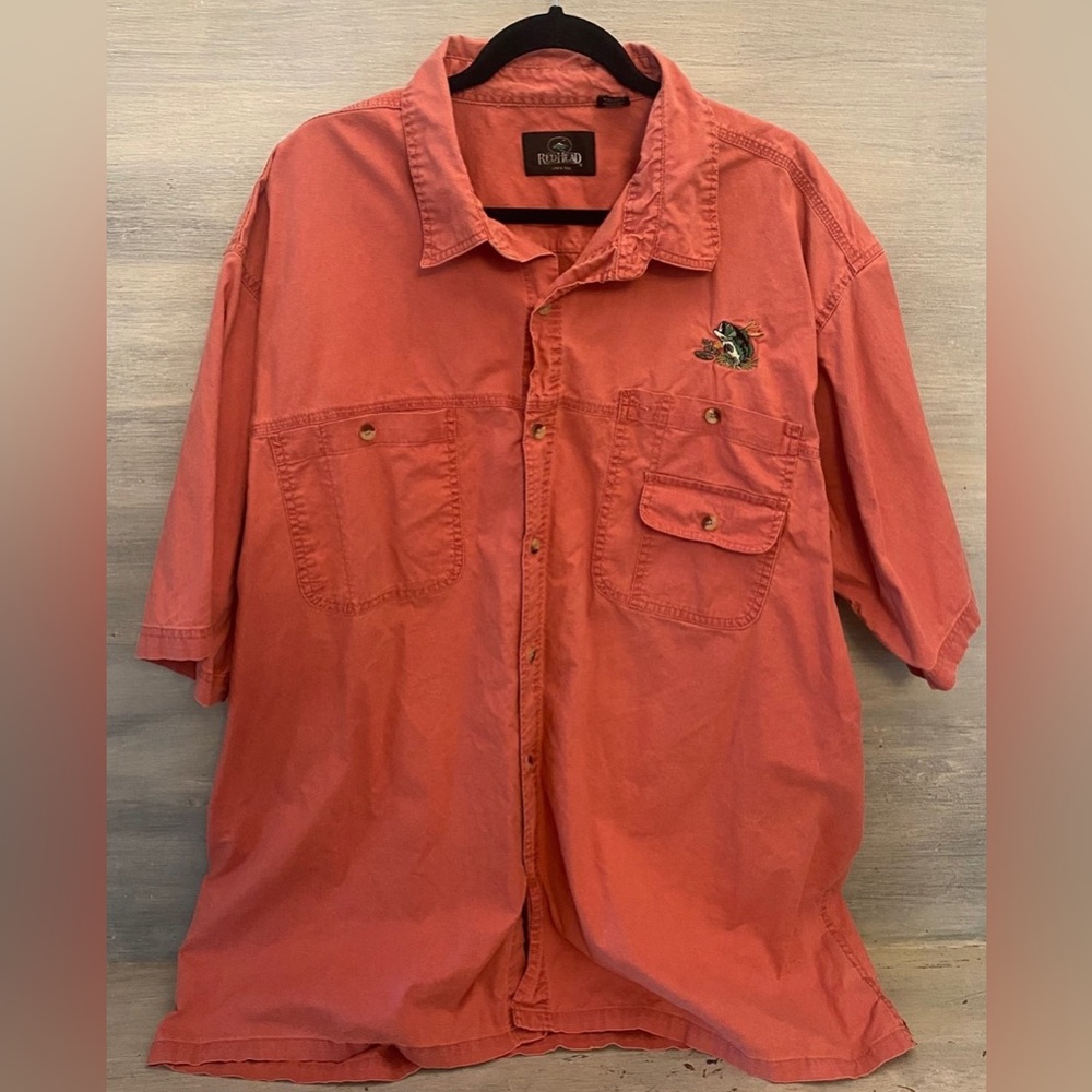 Redhead Button Down Shirt Short Sleeve Coral Red Good Condition